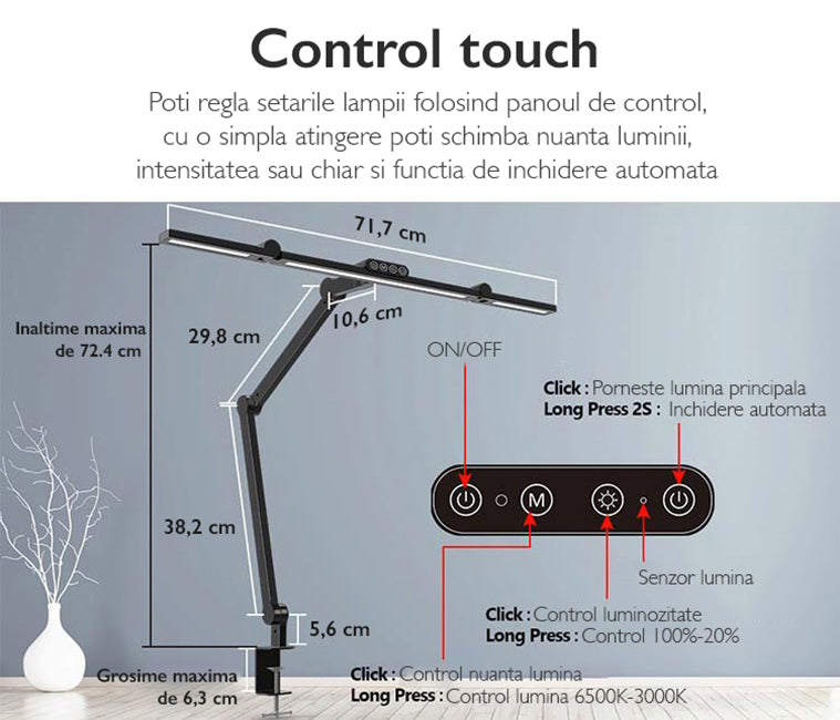 Lampa de birou LED tripla Huerler Office Max Lampa de birou LED tripla Huerler Office Max